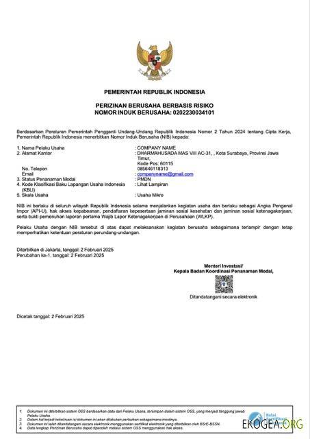 Modèle Word et PDF de certificat de constitution en Indonésie